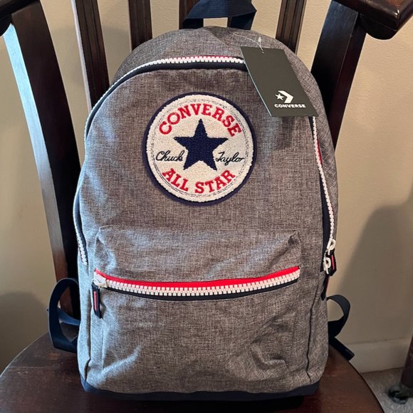 Converse Other - NWT Chuck Taylor All Stars Backpack Gray Navy Blue Red Zippered Adjustable Strap
